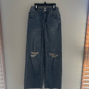 Vanilla Star Distressed Wide-Leg Jeans - Dark Gray